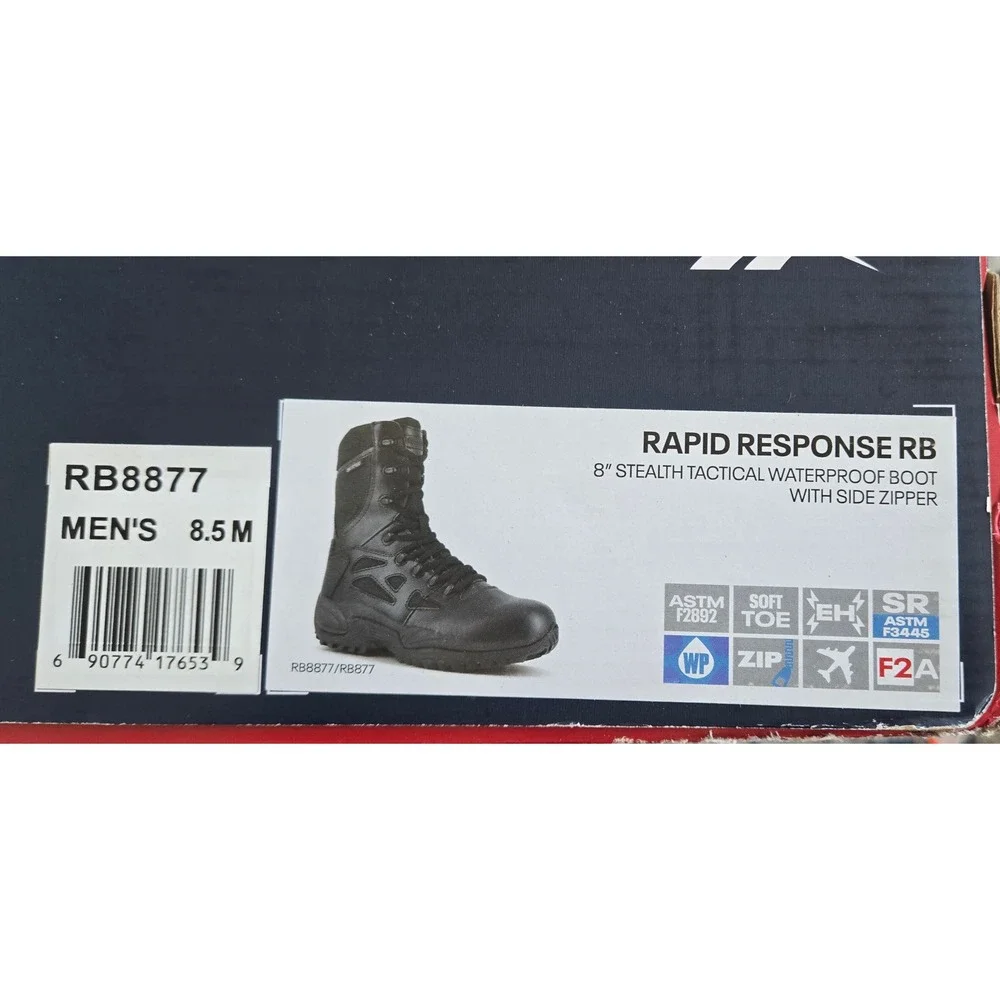 Reebok Rapid Response RB RB8877 Mens 8.5 Waterproof Tactical Side Zip BootsBlack